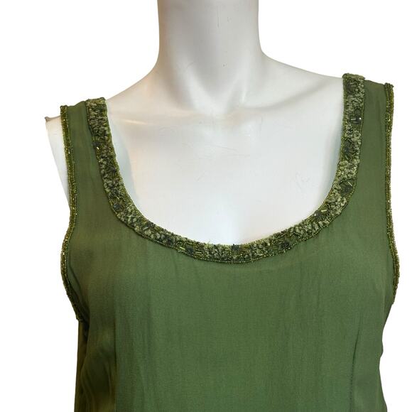 Vintage Diva by Embex Silk Green Beaded Zip Back Sleeveless Blouse sz 18=L NWOT - Picture 2 of 12